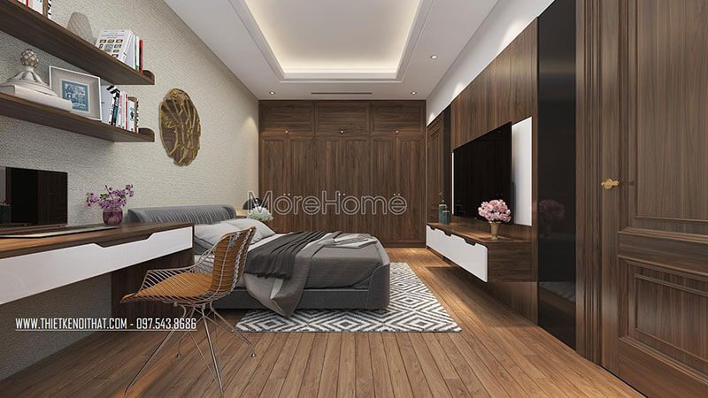Thiết kế nội thất phòng ngủ gỗ hiện đại cho nhà phốchung cư